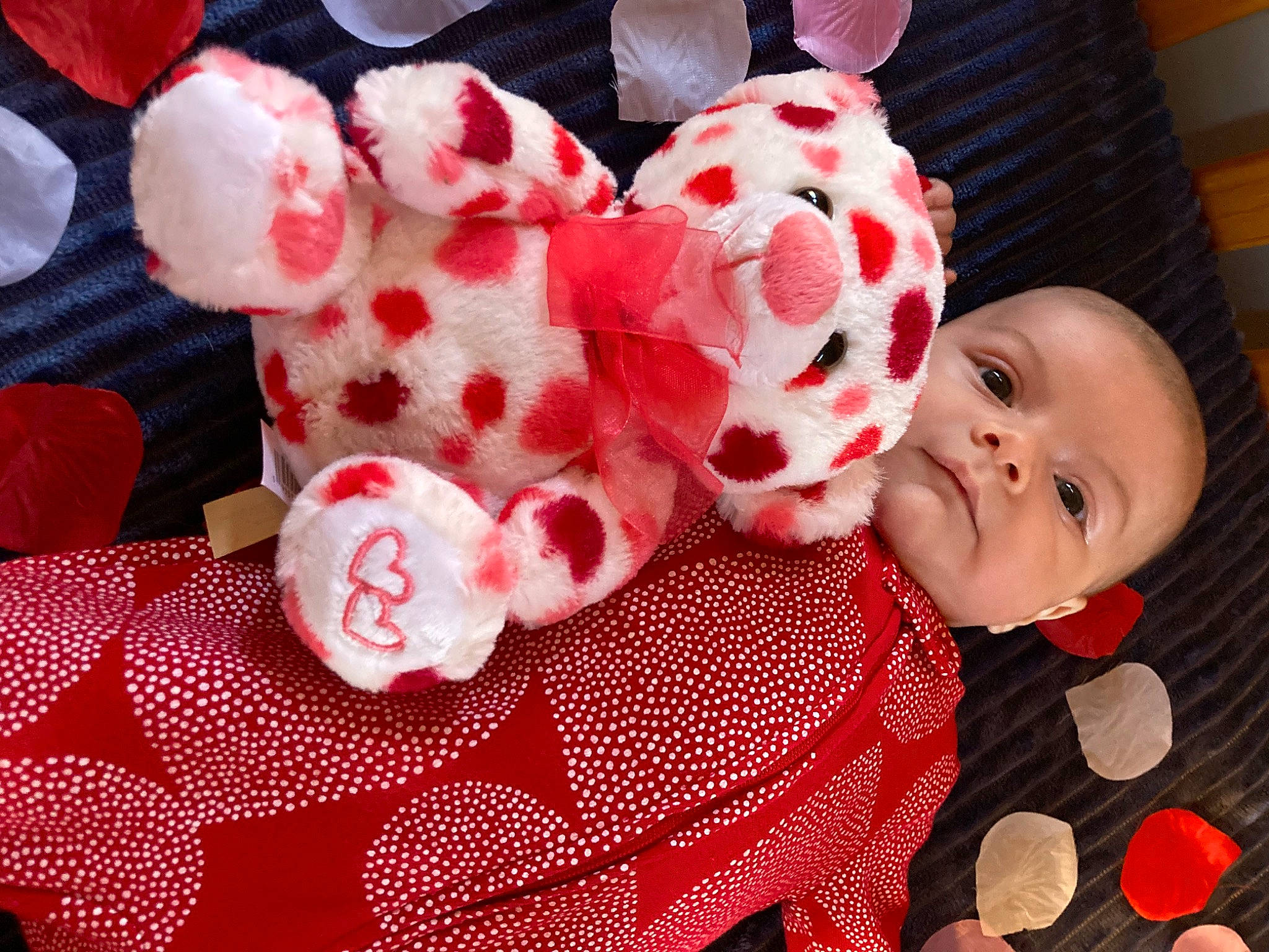 David is registered to the contest to win money with this photo: baby, baby_products, baby_toddler_clothing, carmine, child, event, fur, happy, holiday, linens, pattern, peach, person, pink, red, room, sleeve, stuffed_toy, toddler, toy