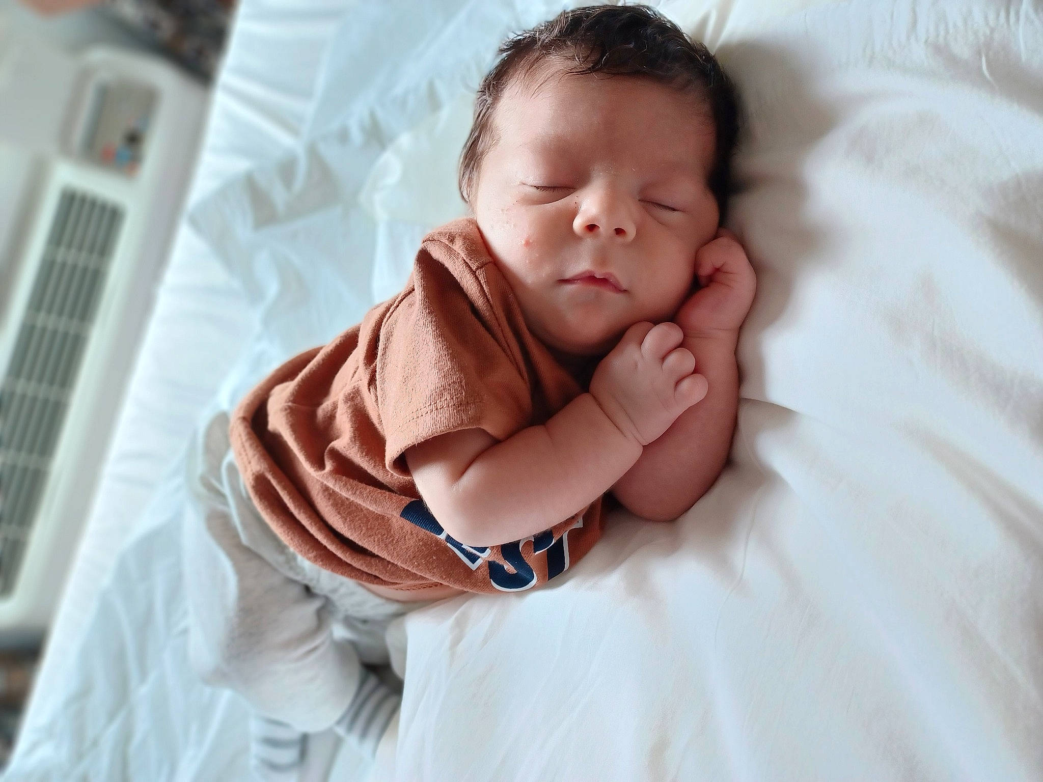 Connor joined the competition — help win amazing prizes! baby, baby_sleeping, baby_toddler_clothing, bedding, bedtime, cheek, child, comfort, finger, flash_photography, fur, gesture, happy, iris, linens, nose, person, portrait_photography, room, sitting