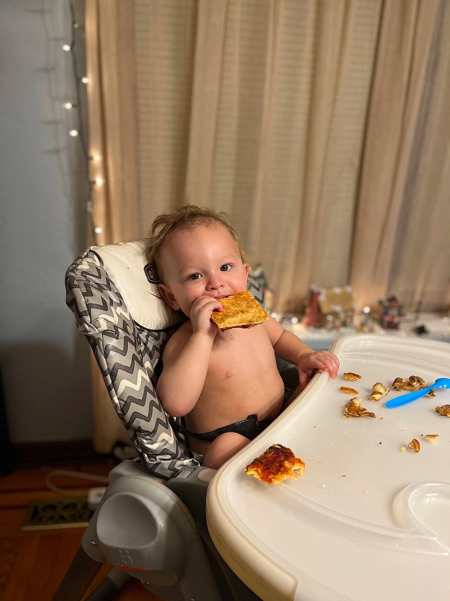 Carter joined the competition — help win amazing prizes! baby, baby_toddler_clothing, bathing, chair, child, comfort, cooking, curtain, dishware, event, fun, happy, person, plate, plumbing_fixture, sitting, sweetness, table, tableware, thigh