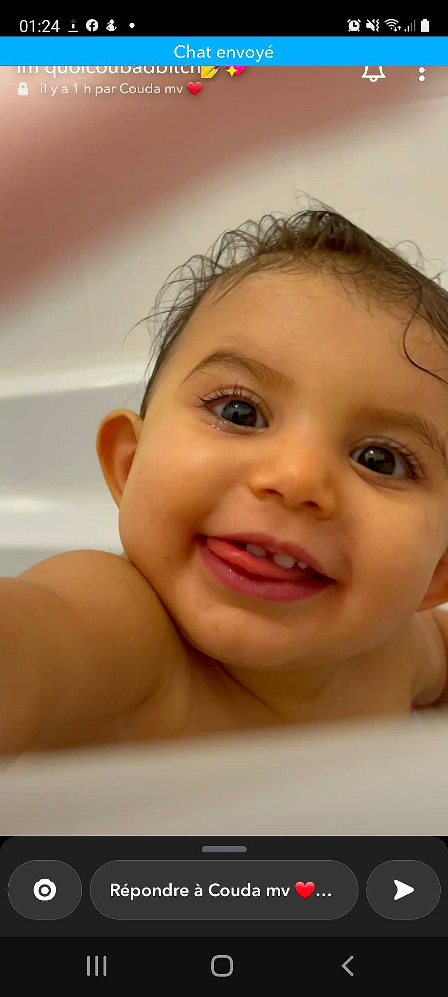 Eliana participe au concours pour gagner de l'argent avec cette photo : baby_bathing, bathing, cheek, ear, eye, eyebrow, eyelash, face, forehead, gesture, happy, iris, jaw, joy, lip, mouth, neck, nose, person, skin