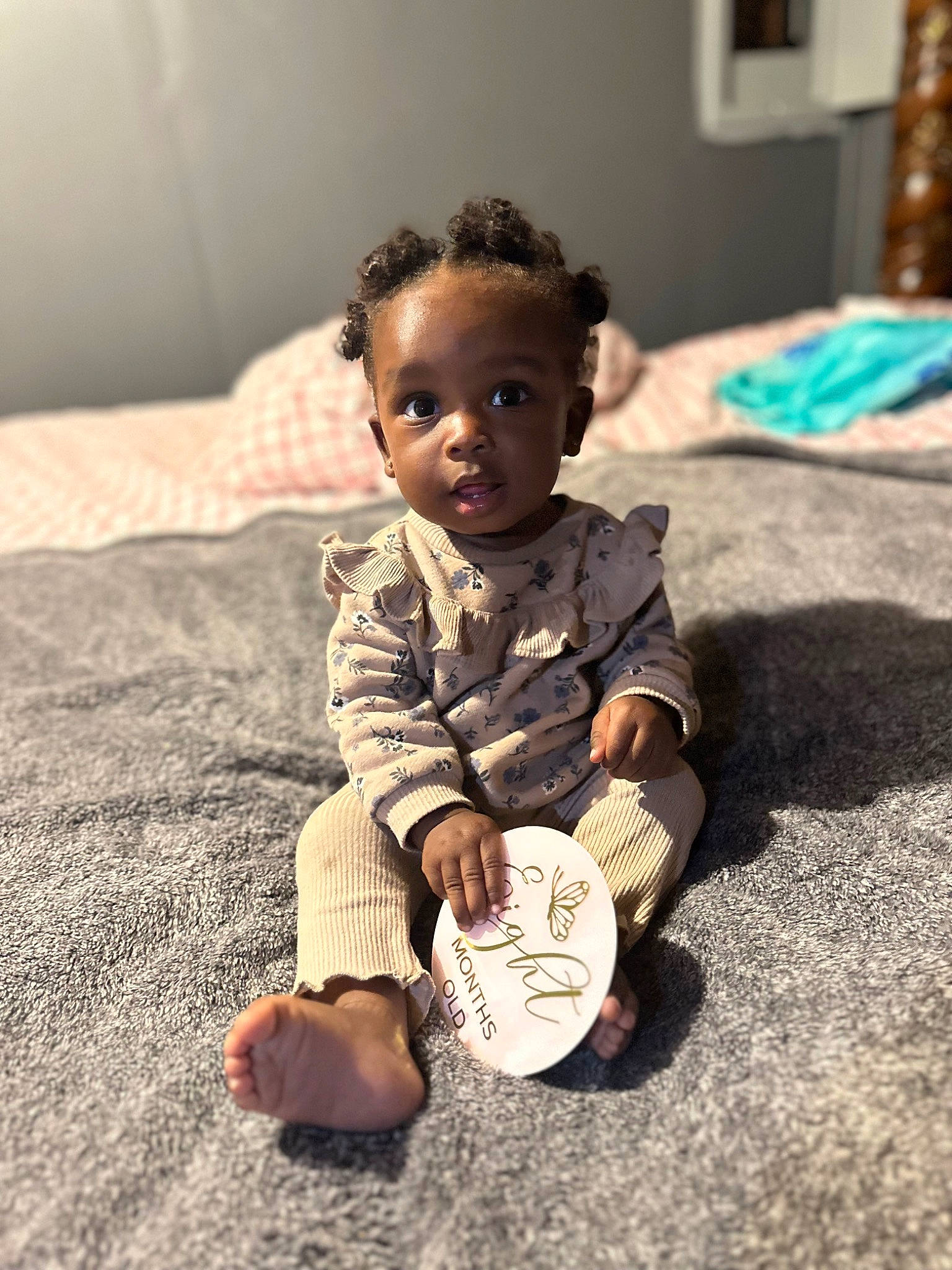 Princess joined the competition — help win amazing prizes! baby, baby_toddler_clothing, blue, cheek, child, comfort, flash_photography, floor, flooring, fun, grass, happy, linens, person, picture_frame, sitting, skin, smile, soil, toddler