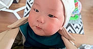 Rocky is registered to the contest to win money with this photo: apparel, baby, cheeks, child, closeup, clothing, cozy, curious, expression, face, hat, headwear, indoor, infant, jacket, person, portrait, soft, warm, young