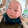 Rocky is registered to the contest to win money with this photo: baby, child, face, hat, jacket, indoor, curious, closeup, cozy, infant, person, apparel, warm, cheeks, young, portrait, clothing, headwear, soft, expression