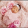 baby, newborn, pink, blanket, flower, headband, sleeping, soft_texture, fluffy, portrait, cute, infant, wrapped, peaceful, resting, child, toddler, face, cozy, adorable