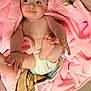 Bonnie May is registered to the contest to win money with this photo: baby, blanket, bracelet, child, comfort, cozy, curious_expression, cute, diaper, foot, hand, indoor, infant, lying_down, newborn, pink_blanket, playful, skin, soft_texture, warm_colors