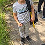 Lorenzo participe au concours pour gagner de l'argent avec cette photo : child, boy, smiling, outdoor, grass, tree, tshirt, bag, pathway, shoes, happy, casual_clothing, nature, sunlight, person, standing, young, daylight, greenery, backpack
