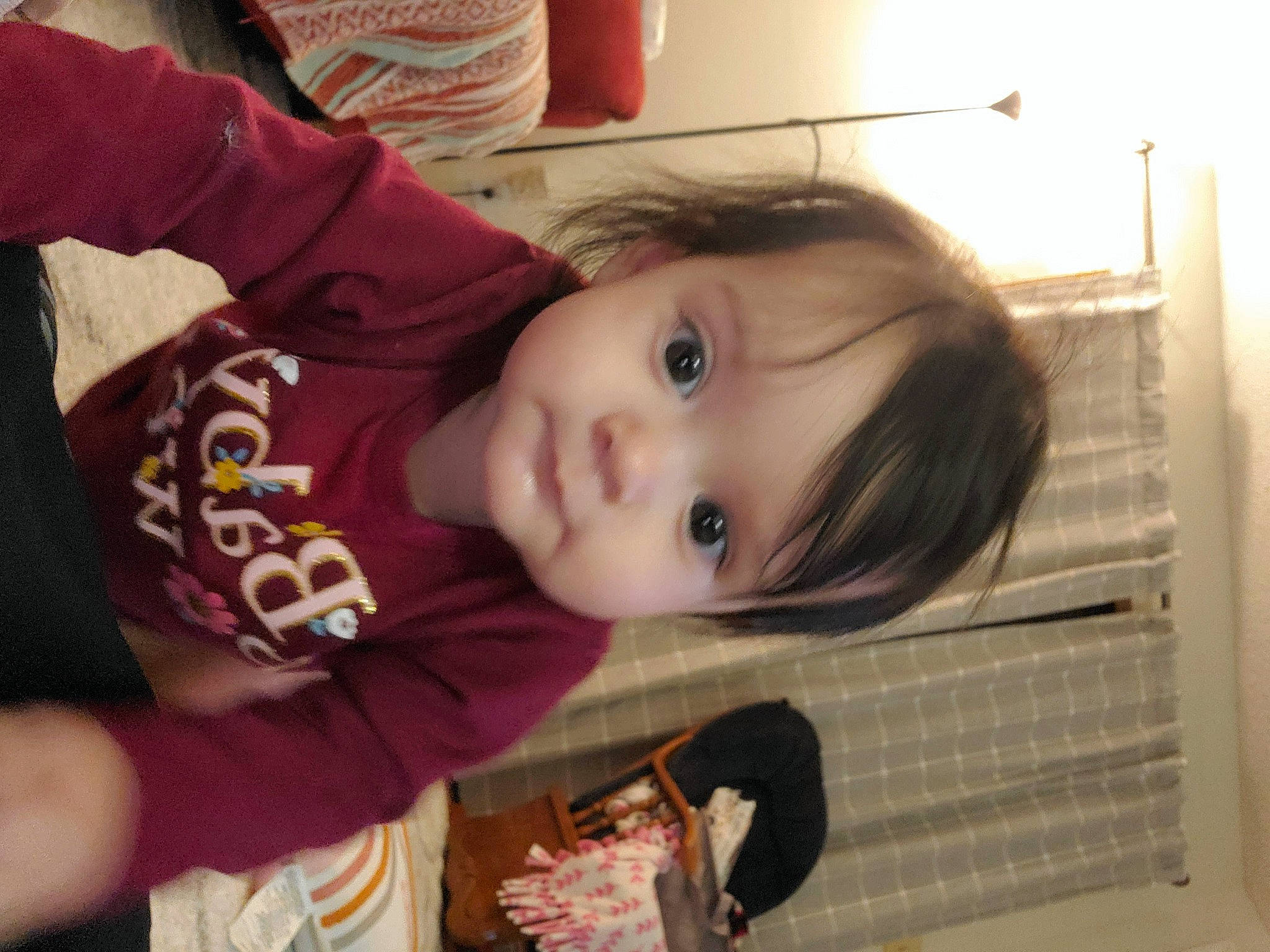 Anavay is registered to the contest to win money with this photo: baby, baby_toddler_clothing, cheek, child, eyebrow, eyelash, fun, happy, iris, lip, mammal, nose, person, product, room, sitting, skin, sleeve, snapshot, toddler