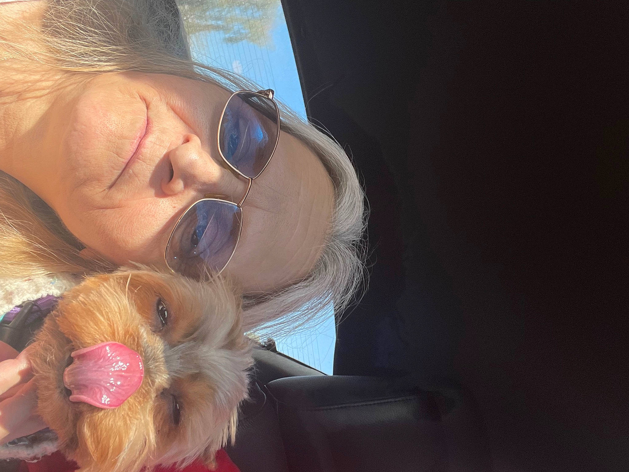Sky is registered to the contest to win money with this photo: beard, companion_dog, eyelash, eyewear, fun, fur, gesture, goggles, happy, lip, mouth, nail, nose, personal_protective_equipment, selfie, skin, stuffed_toy, sunglasses, toy, vision_care