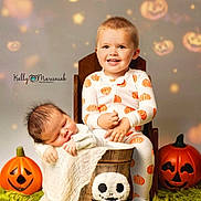Everett is registered to the contest to win money with this photo: baby, blanket, child, cozy, cute, decor, green_carpet, halloween, happy, holiday, indoor, jackolantern, pajamas, plush_toy, portrait, pumpkins, siblings, sleeping, smiling, wooden_bucket