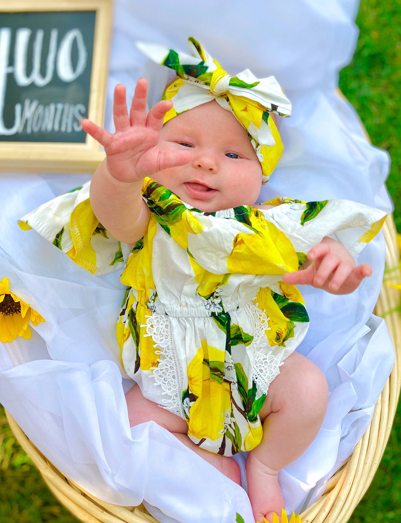 Aaliyah Rose joined the competition — help win amazing prizes! baby, baby_products, baby_toddler_clothing, child, costume, happy, headwear, person, photography, plant, product, spring, toddler, yellow