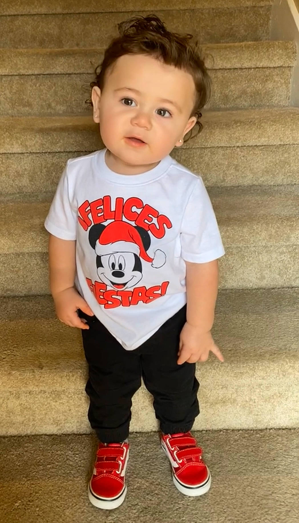 Manuèl joined the competition — help win amazing prizes! baby, baby_toddler_clothing, carmine, cheek, child, clothing, face, facial_expression, flooring, hairstyle, happy, head, neck, pattern, person, skin, sleeve, standing, t_shirt, toddler
