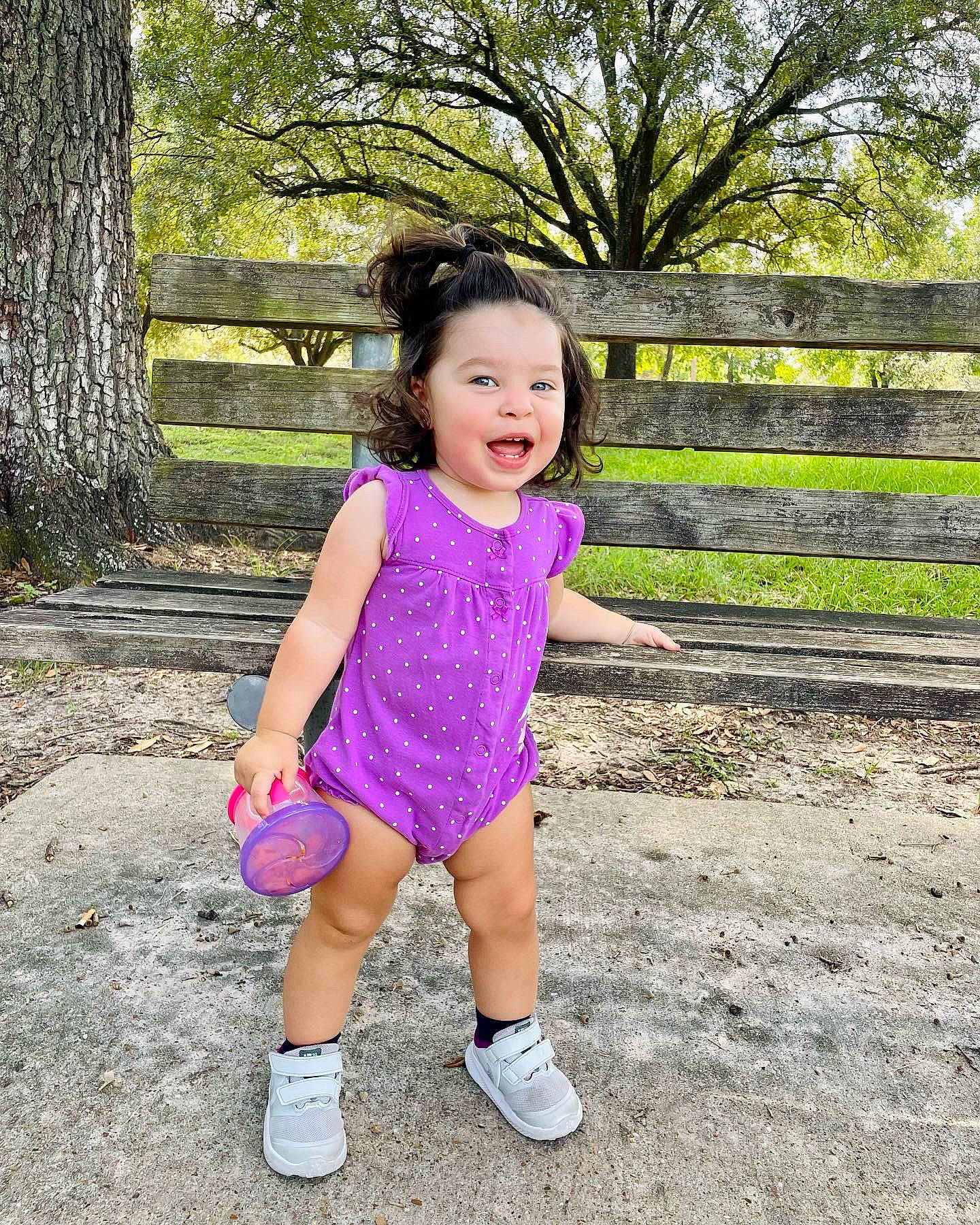 Zhoe joined the competition — help win amazing prizes! baby_toddler_clothing, electric_blue, fence, grass, happy, leg, leisure, magenta, people_in_nature, person, pink, plant, recreation, shoe, shorts, sleeve, smile, sneakers, t_shirt, toddler