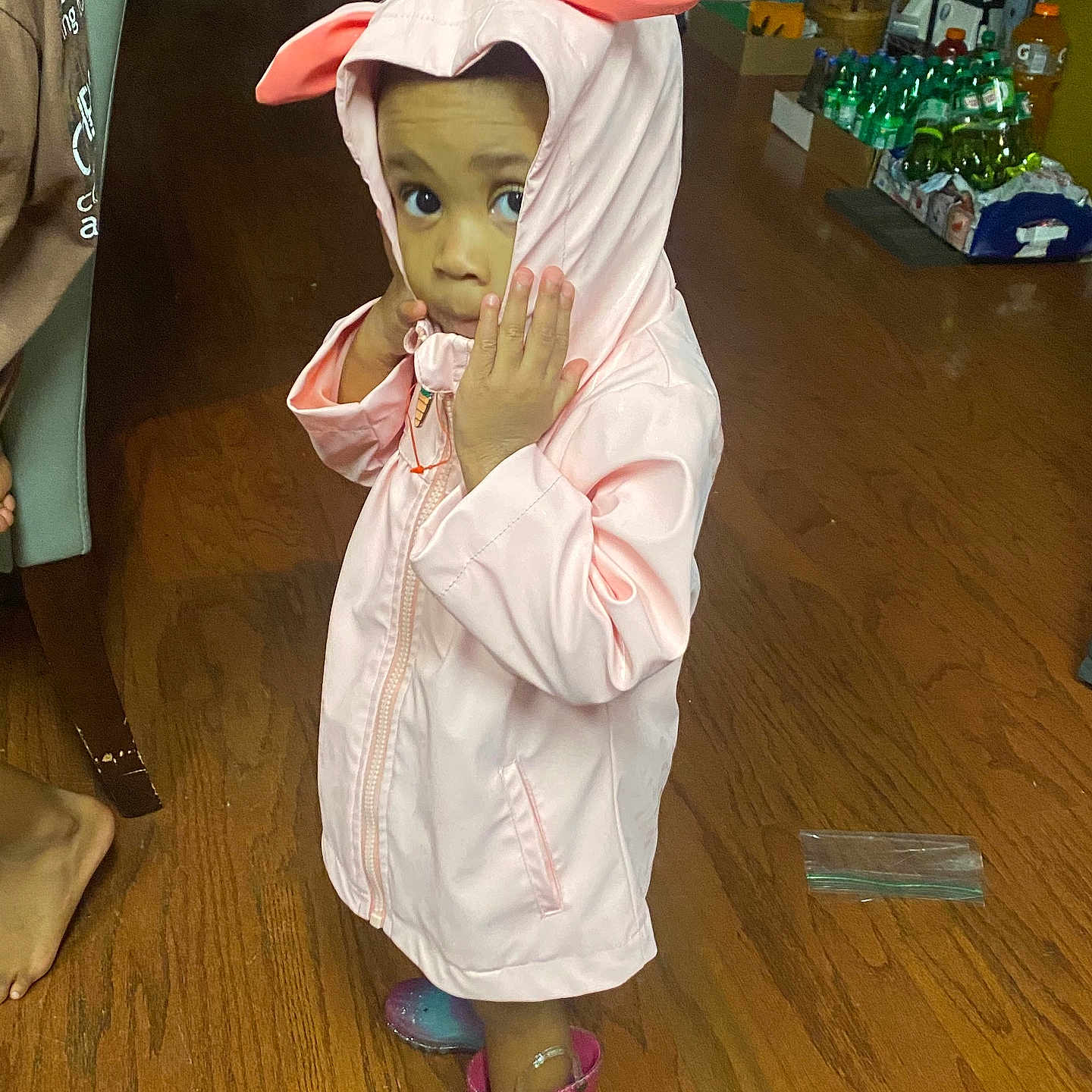 Kaia joined the competition — help win amazing prizes! accessories, adult, bag, box, child, clothing, coat, cup, face, female, footwear, girl, handbag, hardwood, head, person, raincoat, shoe, woman, wood