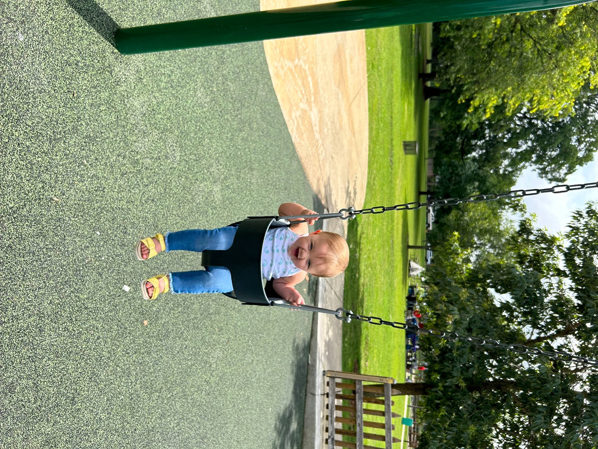 Charlee is registered to the contest to win money with this photo: adventure, asphalt, fun, grass, joy, leisure, people_in_nature, person, plant, recreation, rope, shadow, tints_and_shades, toddler, tree, window