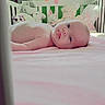 baby, crib, blanket, stuffed_animals, toy, nursery, infant, child, soft_toys, lying_down, cute, pink, room, face, head, skin, expression, peaceful, indoors, decor