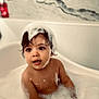 toddler, bath, foam, bubbles, child, cute, water, skin, face, hair, expression, indoor, bathroom, clean, playful, splash, young, person, fun, soap