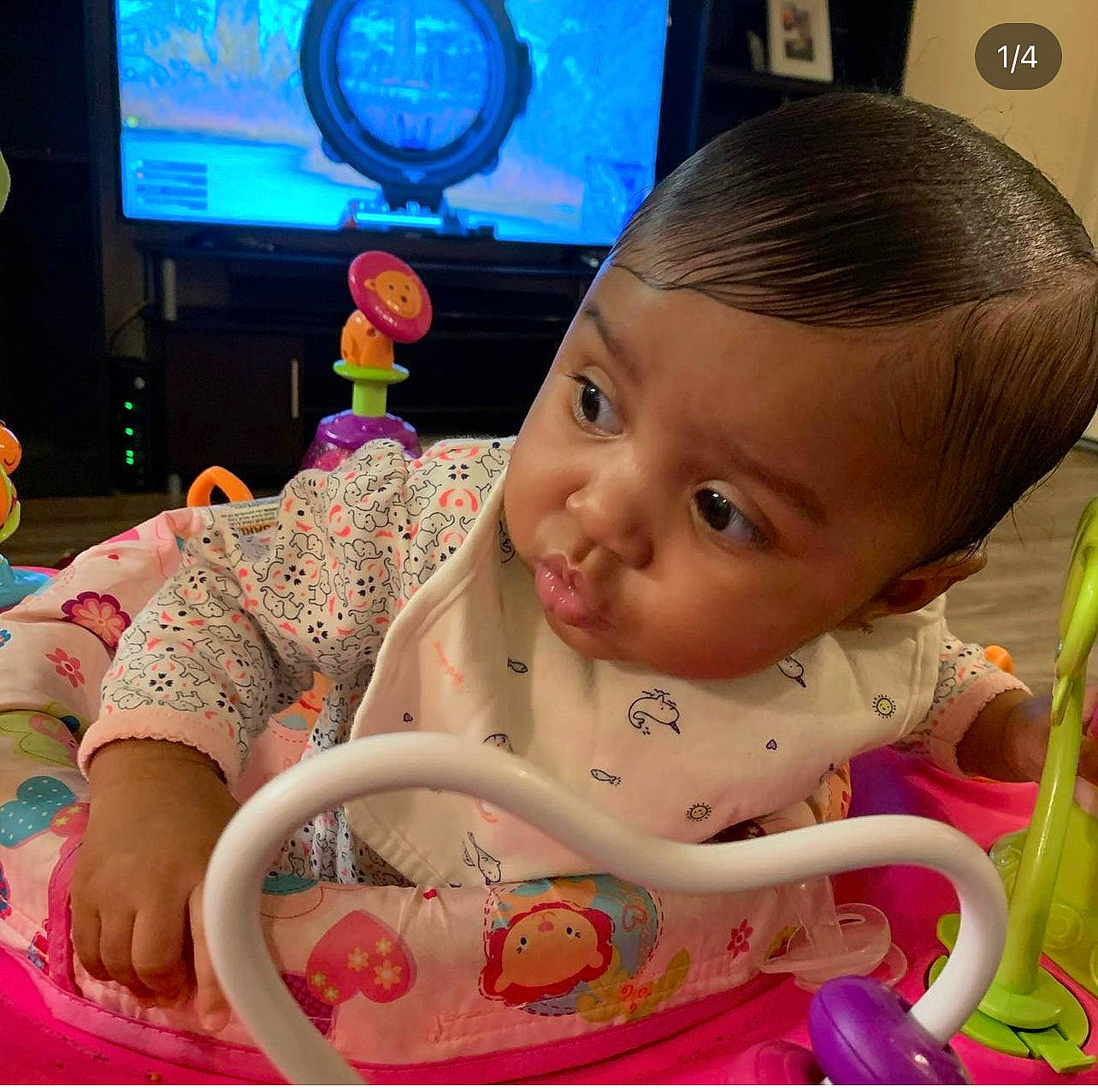 Jalayah joined the competition — help win amazing prizes! baby, baby_playing_with_toys, baby_toddler_clothing, beauty, cheek, child, cool, ear, eyelash, facial_expression, finger, fun, happy, mouth, nose, organ, person, pink, play, skin