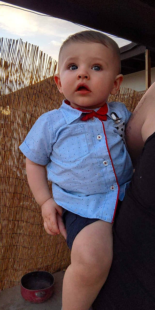 Jaxxon is registered to the contest to win money with this photo: baby, baby_toddler_clothing, cheek, chest, collar, dress_shirt, eye, face, finger, iris, lip, neck, nose, organ, person, plant, skin, sleeve, surprise, toddler