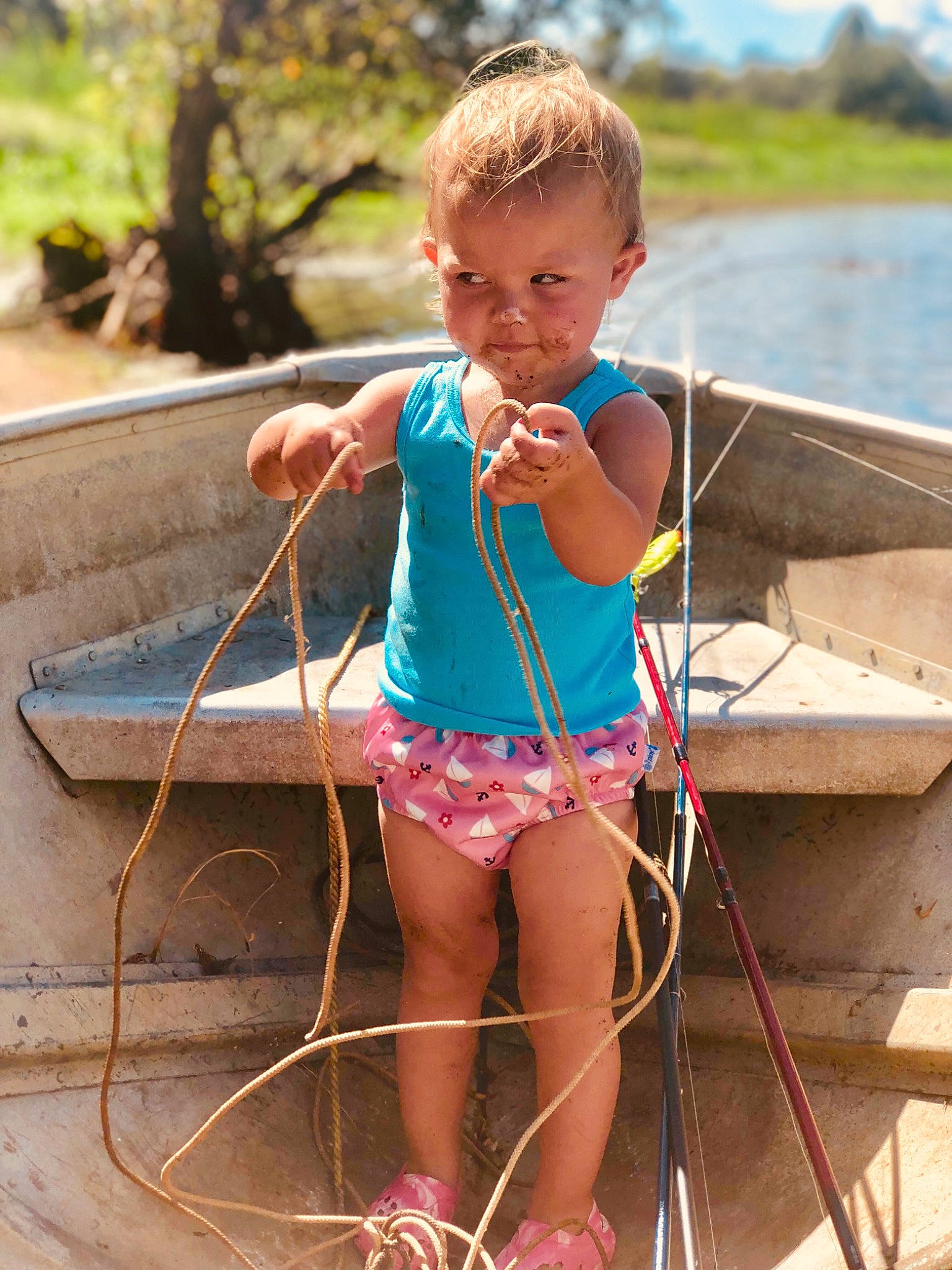Anna is registered to the contest to win money with this photo: child, person, water