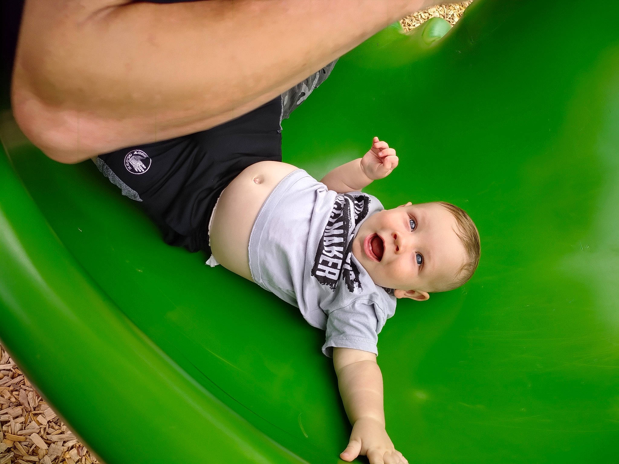 Westin joined the competition — help win amazing prizes! baby, elbow, flash_photography, foot, fun, gesture, grass, happy, human_leg, knee, leg, leisure, people_in_nature, person, playground, recreation, sitting, t_shirt, thigh, toddler