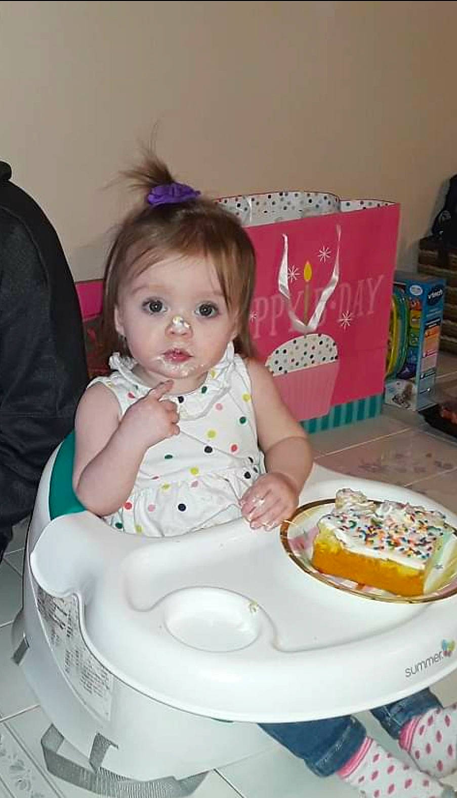 Emerie June is registered to the contest to win money with this photo: baby, baked_goods, birthday, cake, child, comfort_food, cuisine, dessert, dish, eating, food, party, person, sweetness, toddler