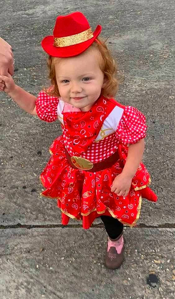 Carly joined the competition — help win amazing prizes! baby, baby_toddler_clothing, child, child_model, clothing, costume, design, fashion_accessory, headgear, joy, pattern, person, play, polka_dot, red, smile, sun_hat, toddler