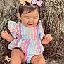 baby, bows, child, cute, feet, grass, ground, hair, happy, infant, legs, nature, outdoor, portrait, sitting, skin, smiling, striped_clothing, sunlight, tree