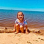 Luna is registered to the contest to win money with this photo: barefoot, beach, child, girl, happy, holiday, log, nature, outdoor, playful, portrait, sand, sea, sky, smiling, summer, sunlight, swimsuit, vacation, water