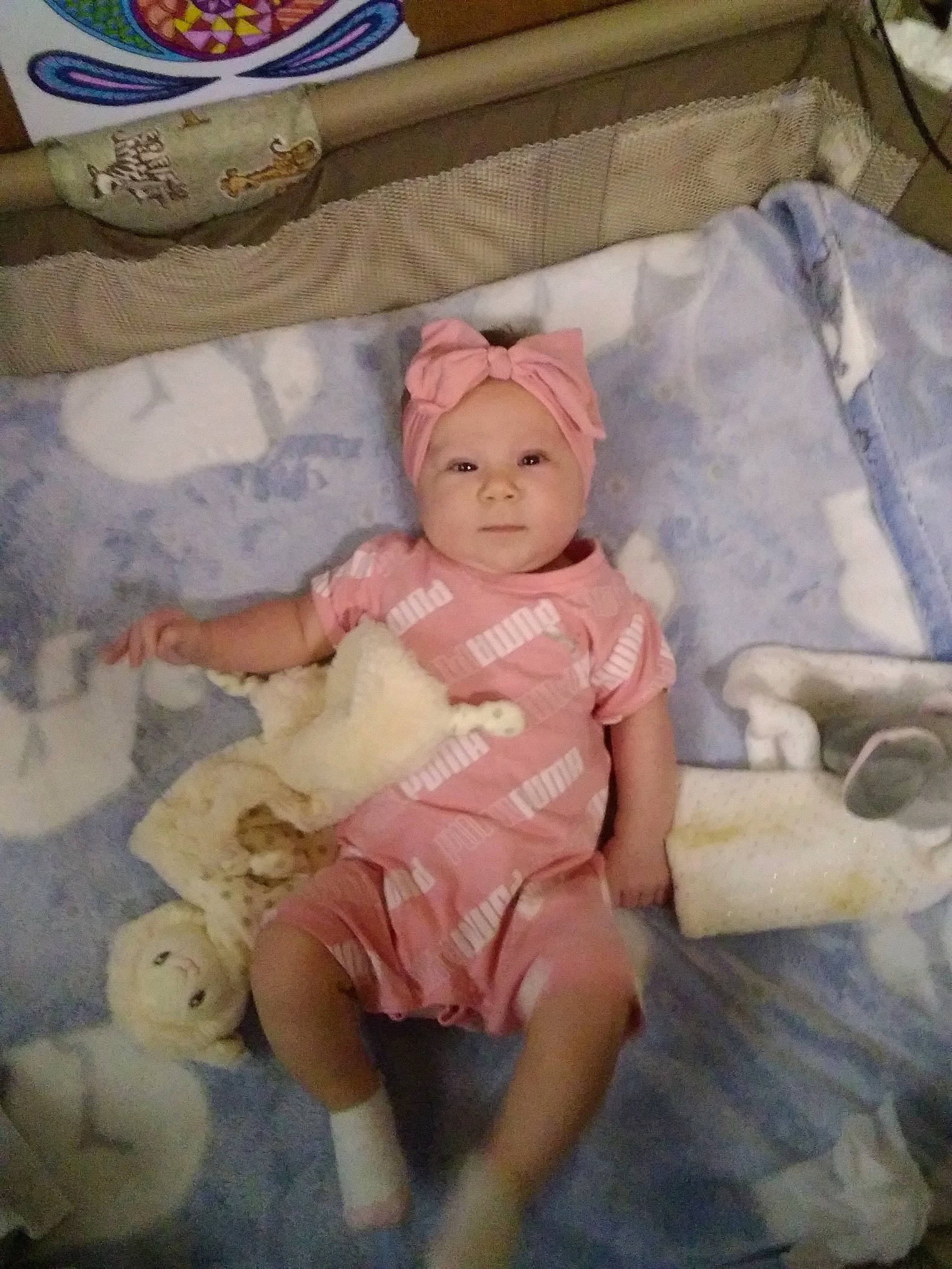 Braxlee joined the competition — help win amazing prizes! baby, baby_products, baby_toddler_clothing, baby_toys, cheek, child, comfort, dress, face, fun, hat, head, headwear, infant_bed, linens, person, pink, room, sitting, smile