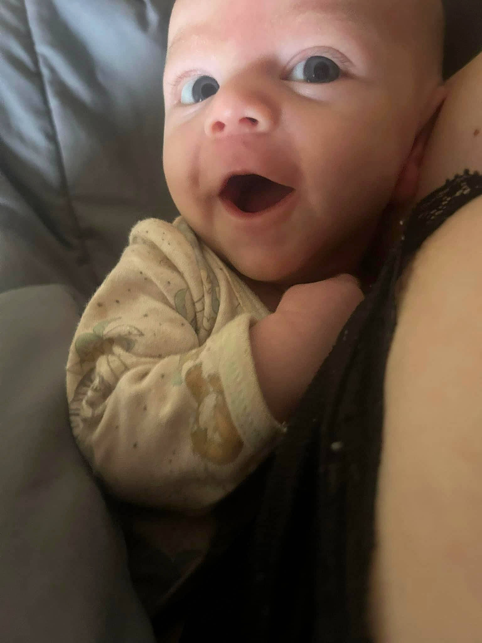 Colson is registered to the contest to win money with this photo: baby, baby_toddler_clothing, cheek, chin, comfort, ear, eye, eyebrow, eyelash, gesture, happy, iris, lip, mouth, neck, nose, person, skin, sleeve, smile