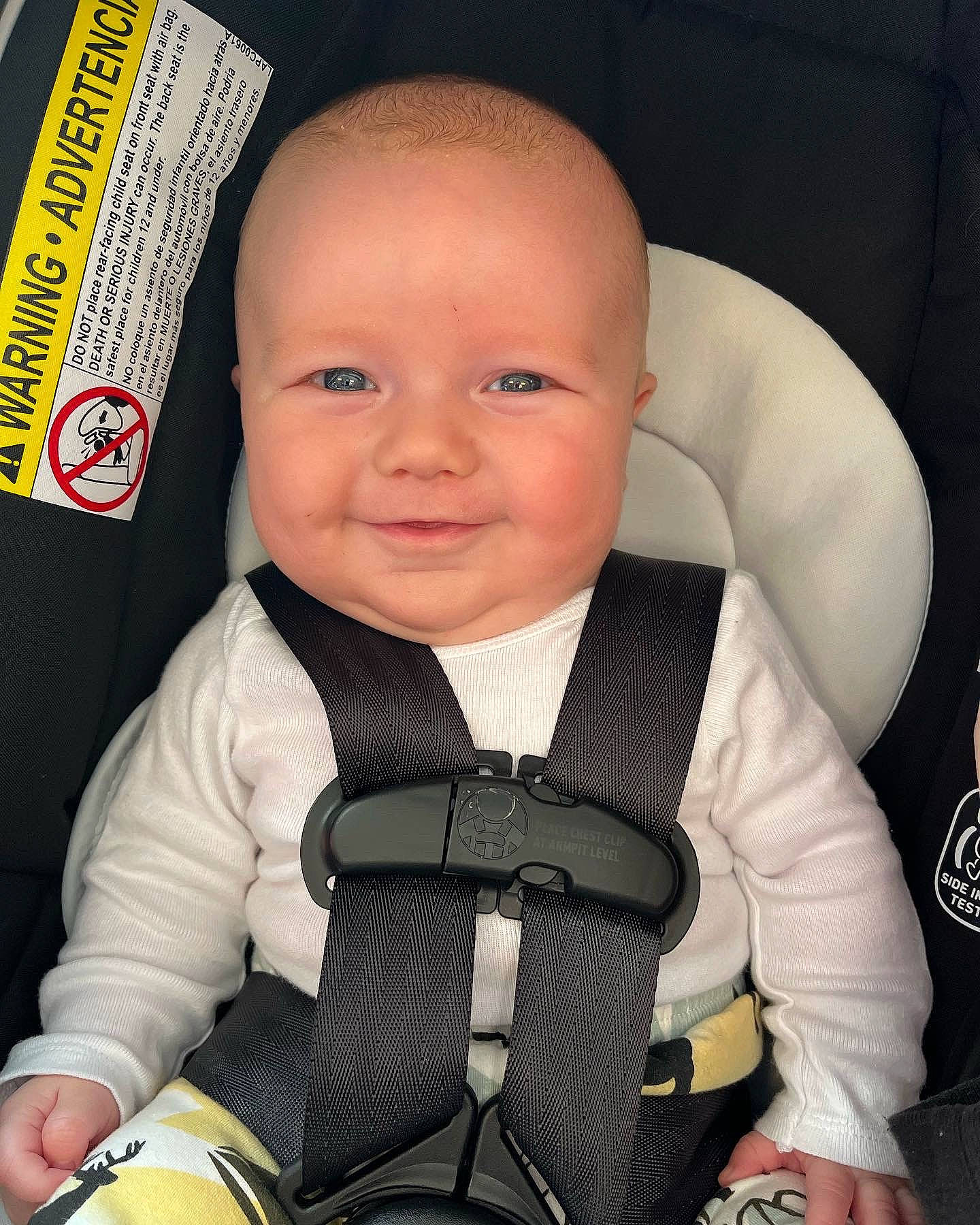Knox joined the competition — help win amazing prizes! arm, auto_part, baby, baby_carriage, baby_in_car_seat, baby_products, baby_safety, baby_toddler_clothing, car_seat, cheek, comfort, cool, eye, finger, happy, joy, person, seat_belt, skin, sleeve