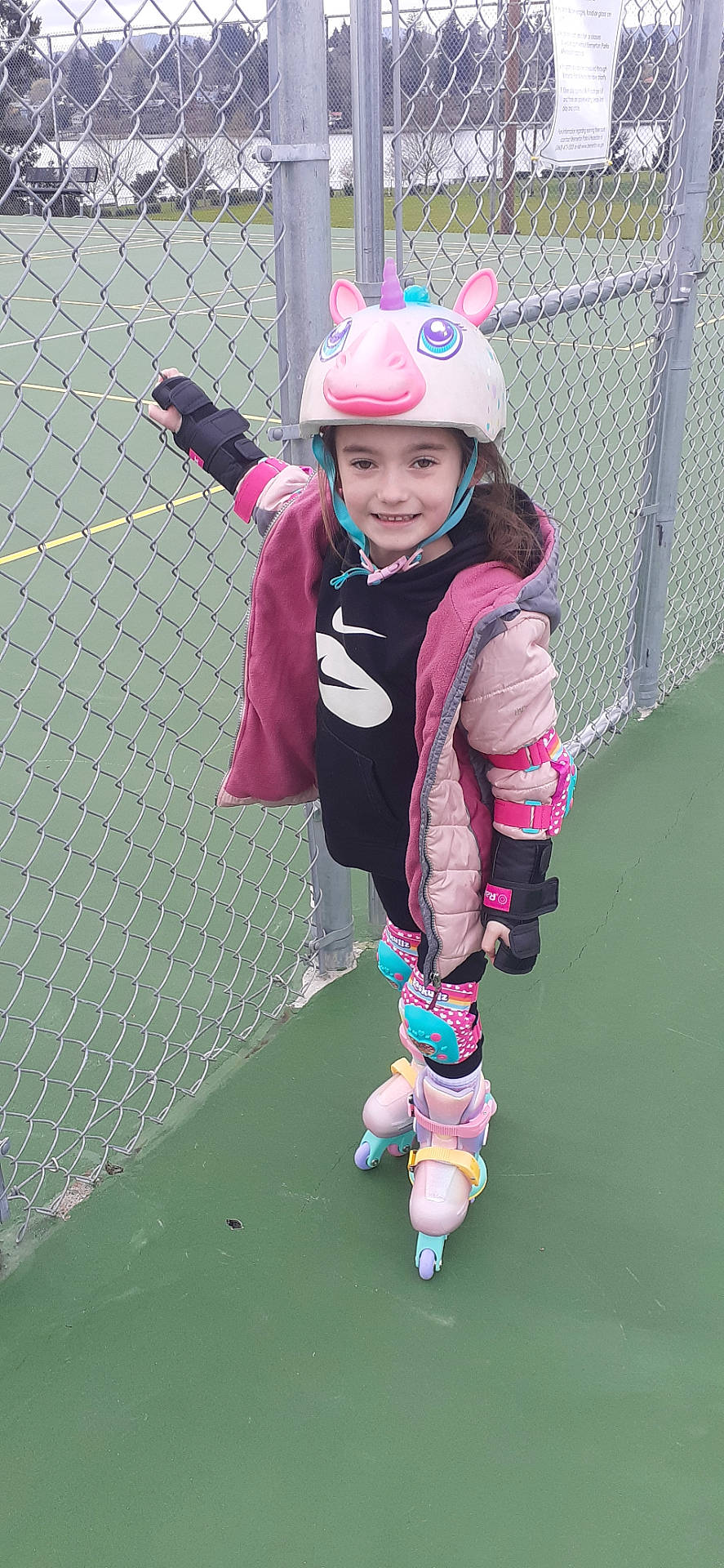 Alivia joined the competition — help win amazing prizes! bodypart, child, clothing, coat, face, female, finger, girl, glove, hand, hardhat, hat, head, helmet, outdoorplayarea, outdoors, person, photography, playarea, portrait