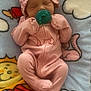 Royalti is registered to the contest to win money with this photo: baby, baby_girl, blanket, cartoon, child, clouds, cozy, cute, hat, indoors, infant, newborn, one_person, pacifier, pink_clothing, portrait, resting, sleep, sleeping, soft