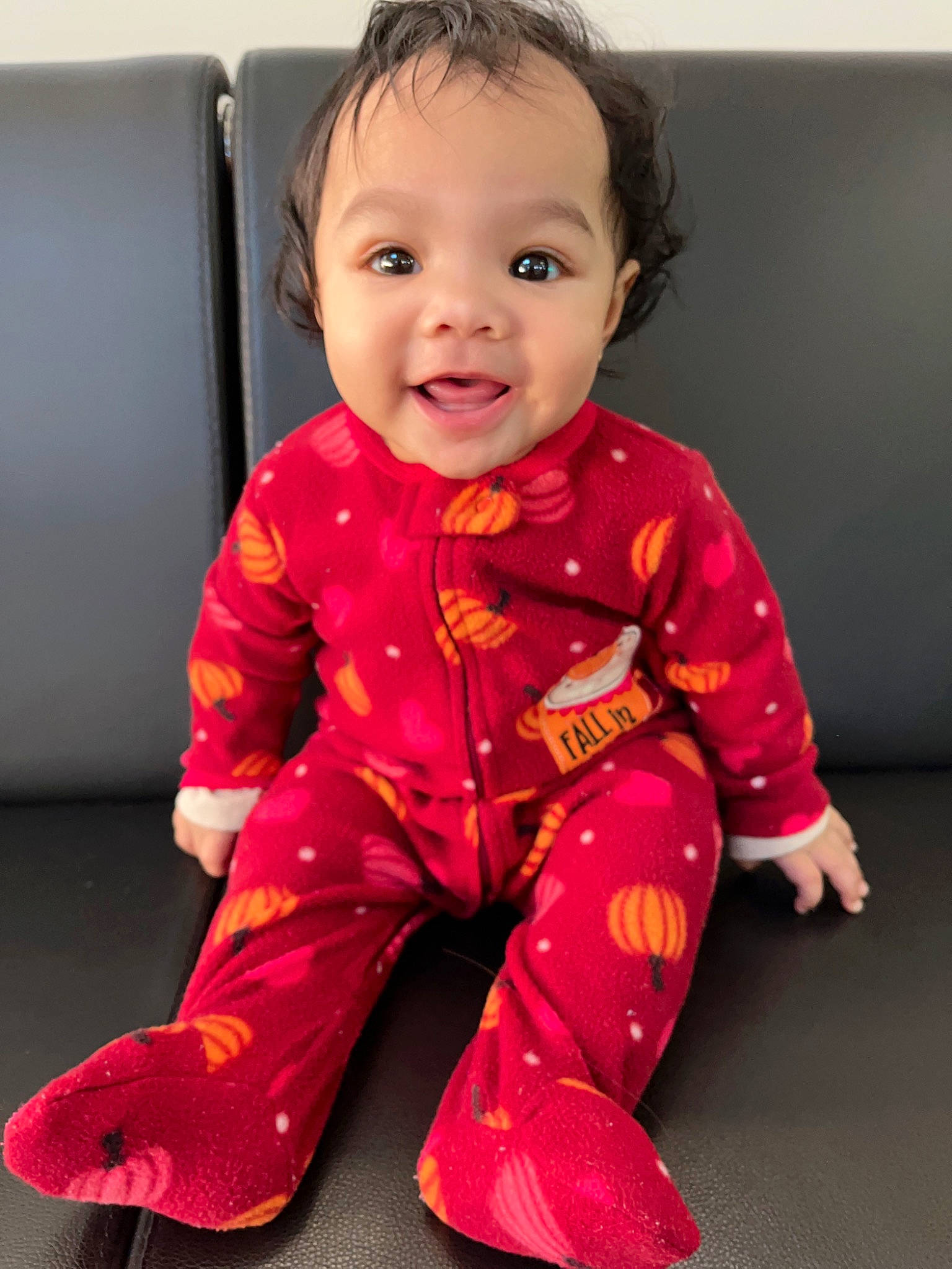 Kiyomi Chanel is registered to the contest to win money with this photo: arm, baby, baby_toddler_clothing, cheek, child, chin, eye, face, hand, happy, head, human_body, person, photograph, pink, skin, sleeve, smile, standing, t_shirt