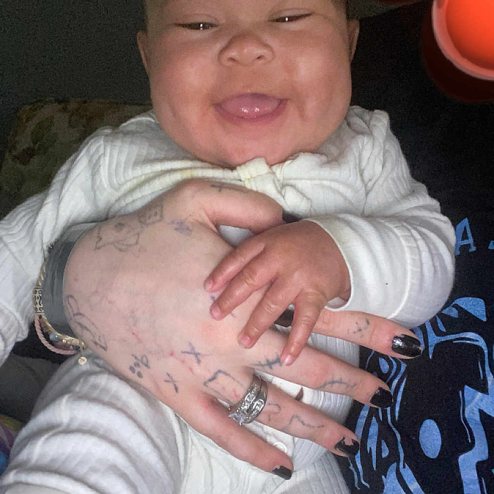 Aria joined the competition — help win amazing prizes! accessories, baby, balloon, bodypart, bracelet, clothing, face, finger, hand, happy, head, jewelry, laughing, pants, person, photography, portrait, ring, skin, tattoo