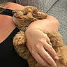 Maisy is registered to the contest to win money with this photo: puppy, dog, pet, fluffy, brown, couch, hand, arm, person, indoor, cozy, fur, looking_up, resting, snuggle, companion, cute, comfort, relaxation, home
