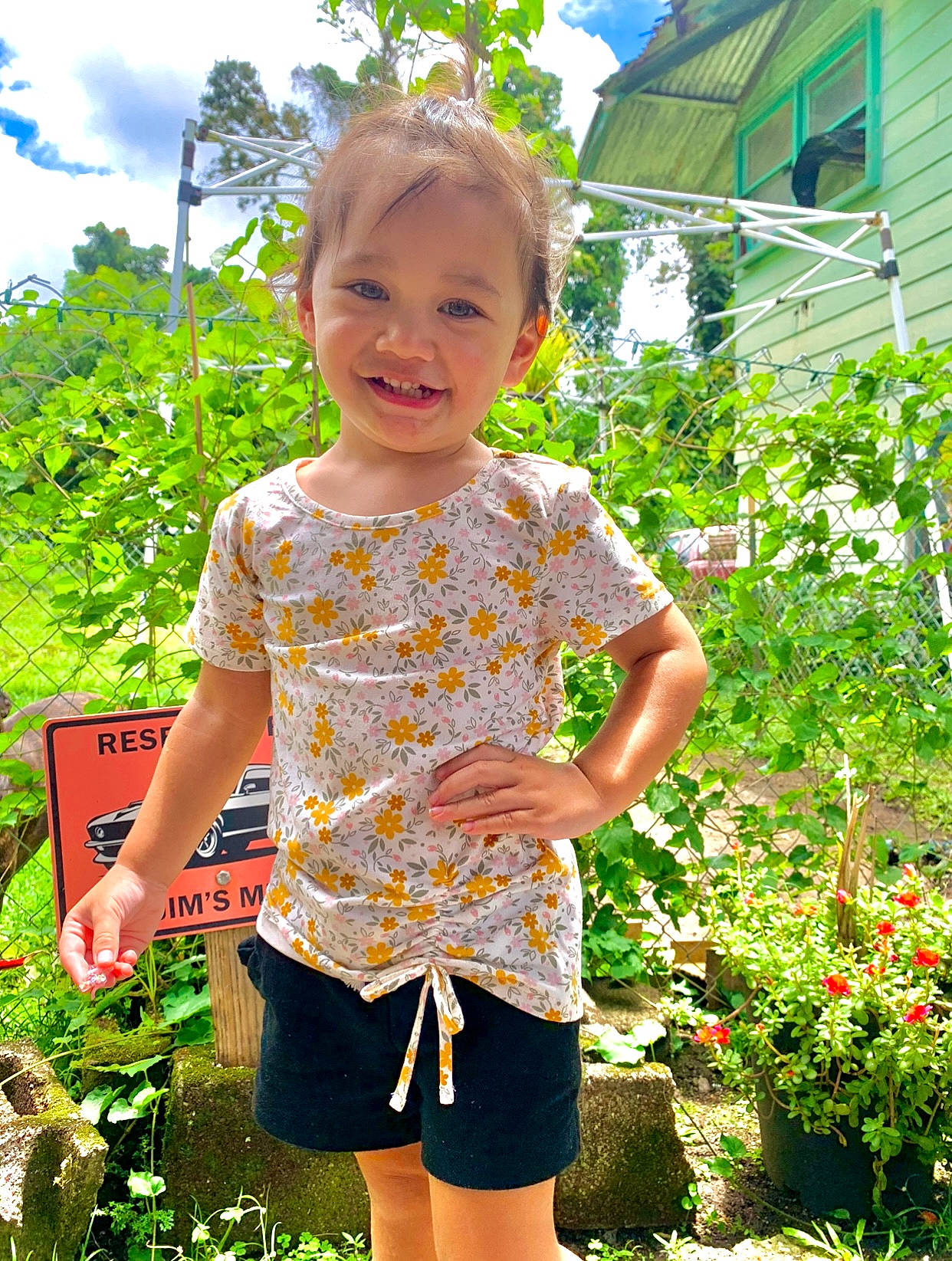 Aleia joined the competition — help win amazing prizes! arm, baby_toddler_clothing, botany, cloud, flowerpot, grass, green, happy, houseplant, joy, leaf, people_in_nature, person, plant, shirt, shorts, sky, sleeve, smile, summer