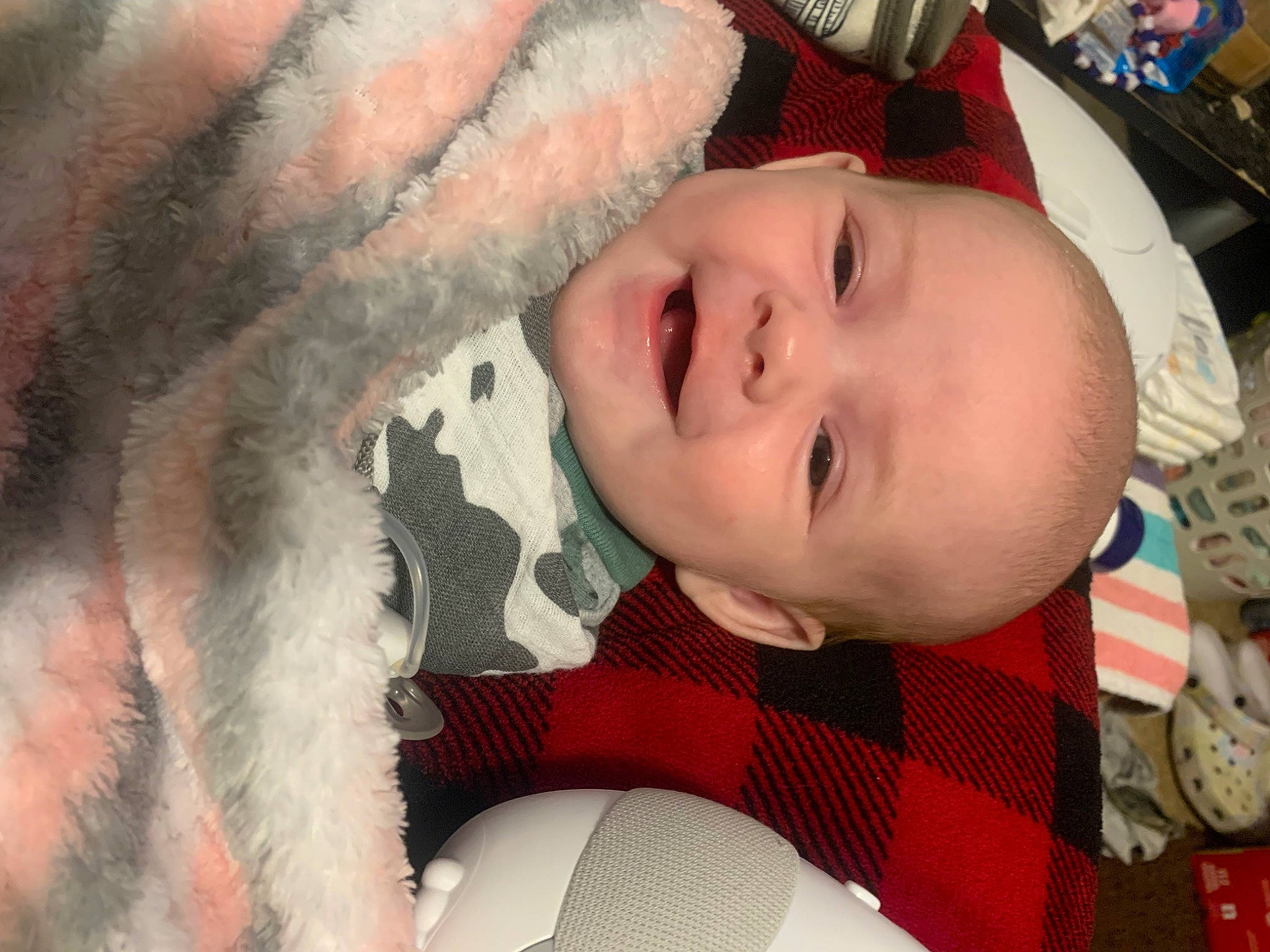 Athena is registered to the contest to win money with this photo: baby, baby_laughing, baby_toddler_clothing, cheek, comfort, eye, eyebrow, eyelash, happy, headgear, iris, joy, lip, mouth, nose, pattern, person, skin, smile, textile