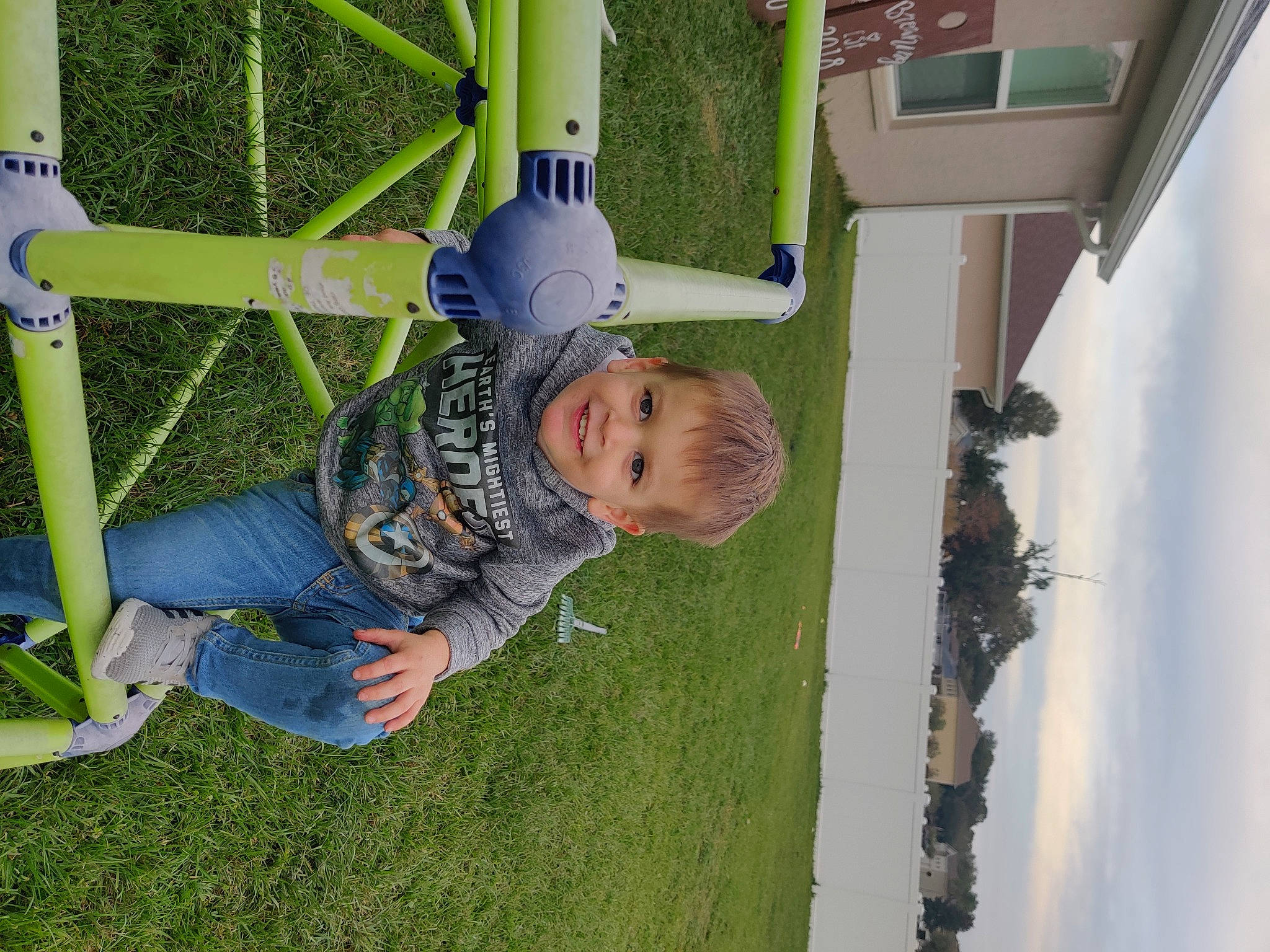 Jackson joined the competition — help win amazing prizes! baby, baby_toddler_clothing, child, city, fun, grass, joy, leisure, outdoor_play_equipment, person, plant, play, playground, recreation, sky, smile, swing, toddler