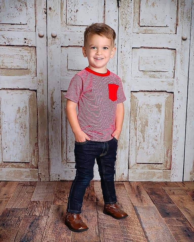 Jackson joined the competition — help win amazing prizes! child, denim, door, eye, face, flash_photography, flooring, footwear, happy, head, human_body, joy, leg, pattern, person, sleeve, smile, street_fashion, t_shirt, toddler