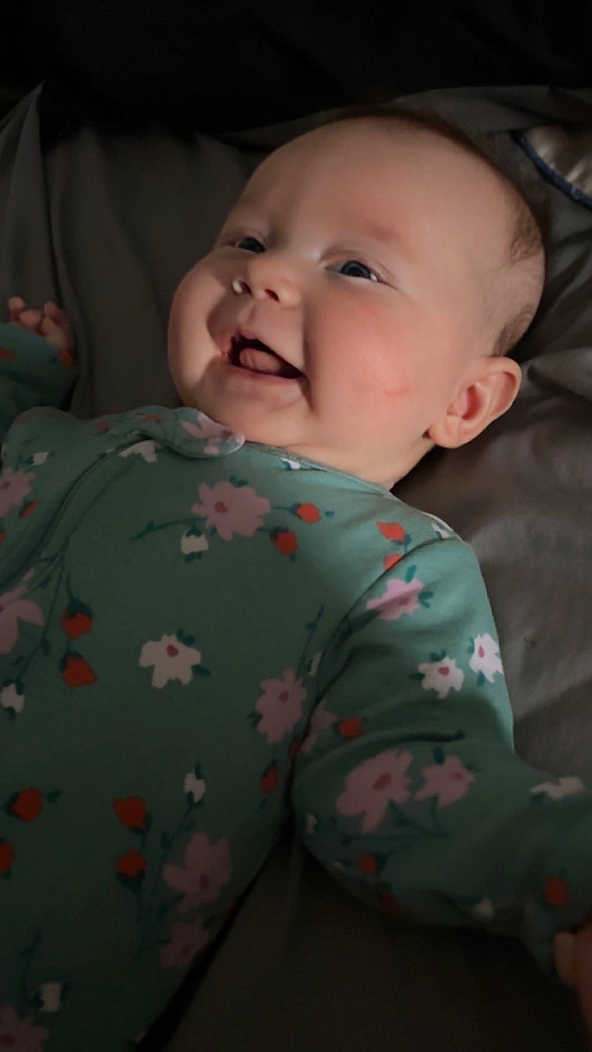 Averie is registered to the contest to win money with this photo: baby, baby_toddler_clothing, cheek, child, chin, comfort, eye, finger, flash_photography, head, human_body, iris, mouth, neck, nose, person, skin, sleeve, smile, toddler