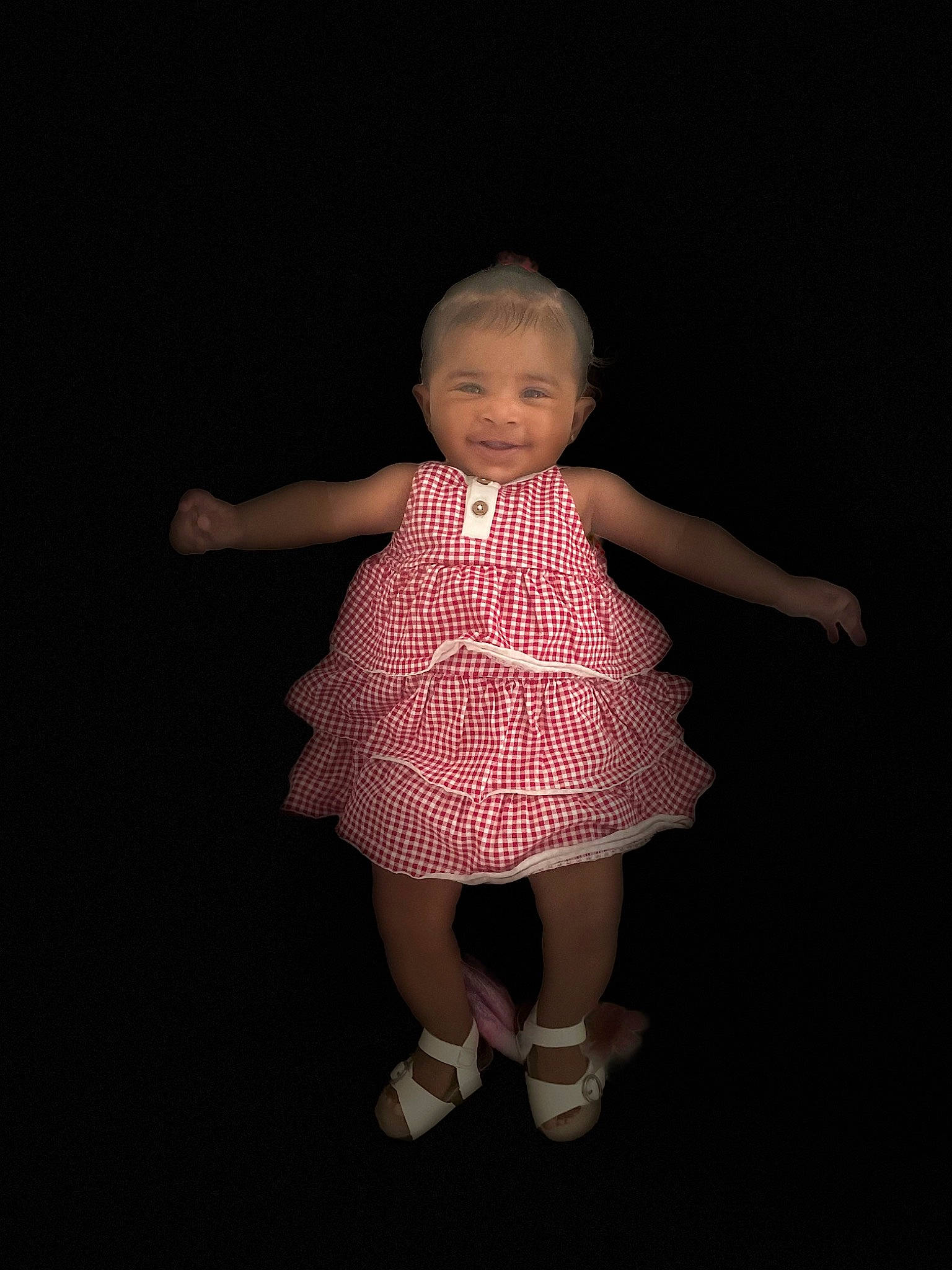 Karli joined the competition — help win amazing prizes! arm, baby, baby_toddler_clothing, day_dress, dress, entertainment, flash_photography, fun, gesture, happy, human_body, human_leg, joy, magenta, one_piece_garment, pattern, person, sleeve, smile, sock