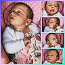 Emily is registered to the contest to win money with this photo: awake, baby, blanket, child, collage, cozy, cute, expression, face, hand, indoor, infant, newborn, pink, portrait, resting, skin, sleeping, soft_texture, white_sweater
