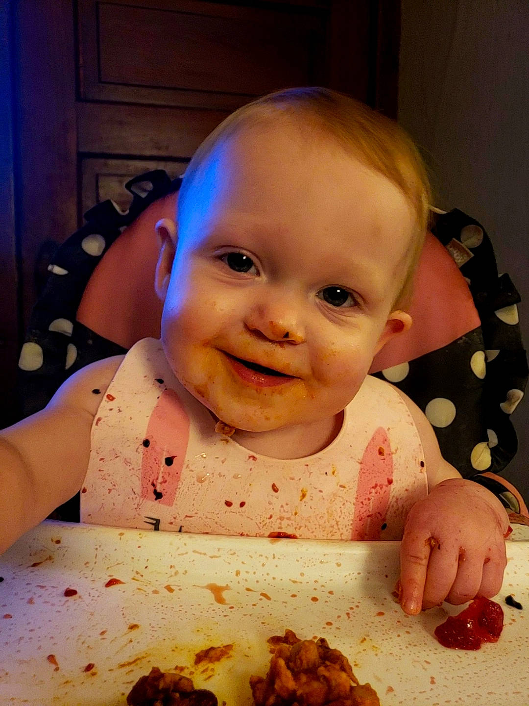 Clarice joined the competition — help win amazing prizes! baby, baby_toddler_clothing, baking, chair, cheek, child, comfort_food, cuisine, dish, finger_food, food, food_craving, happy, ingredient, joy, junk_food, person, recipe, smile, sweetness