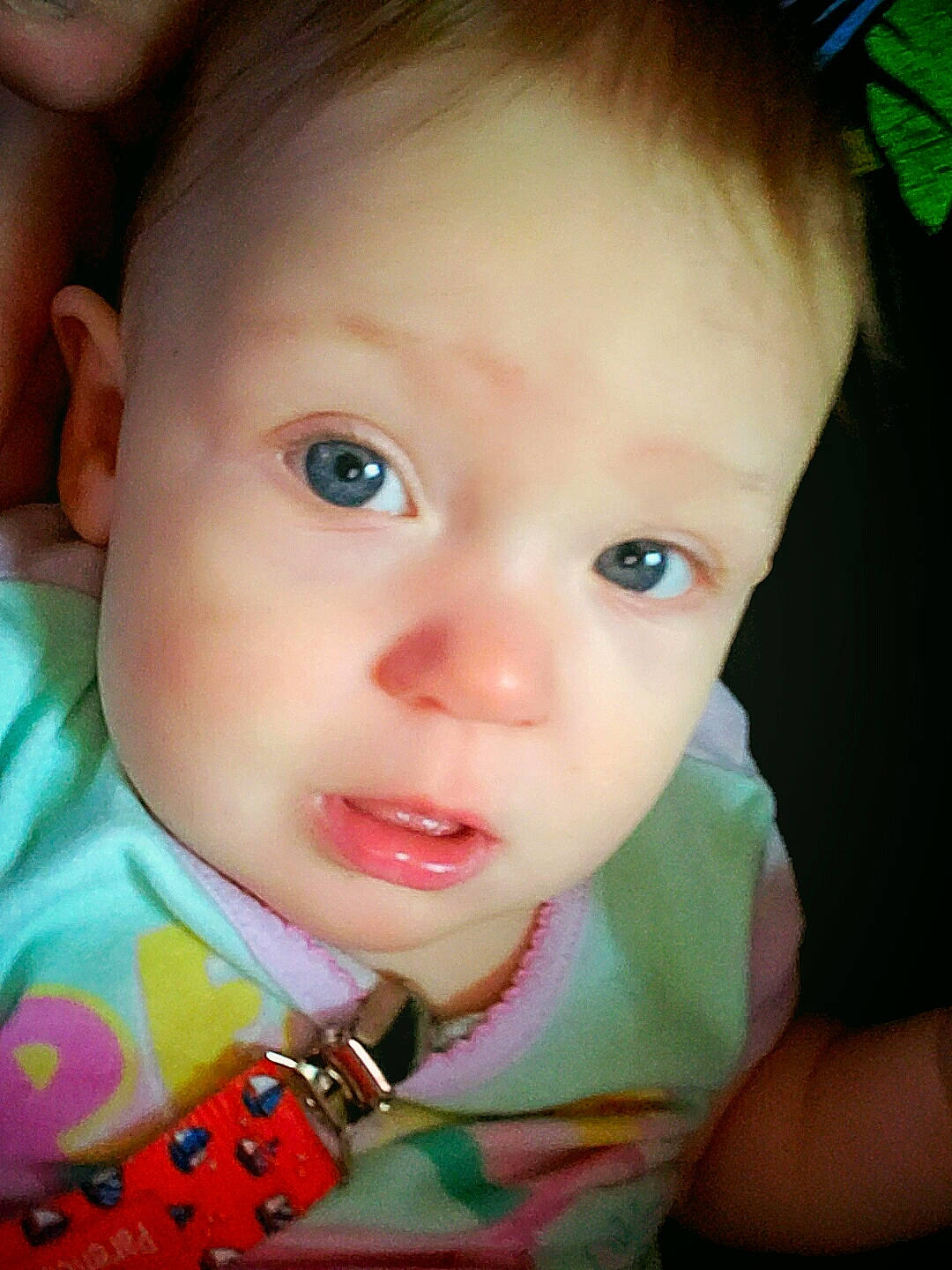 Clarice is registered to the contest to win money with this photo: baby, cheek, chin, dress, ear, eye, eyebrow, eyelash, facial_expression, forehead, green, hairstyle, head, iris, lip, mammal, mouth, nose, organ, person