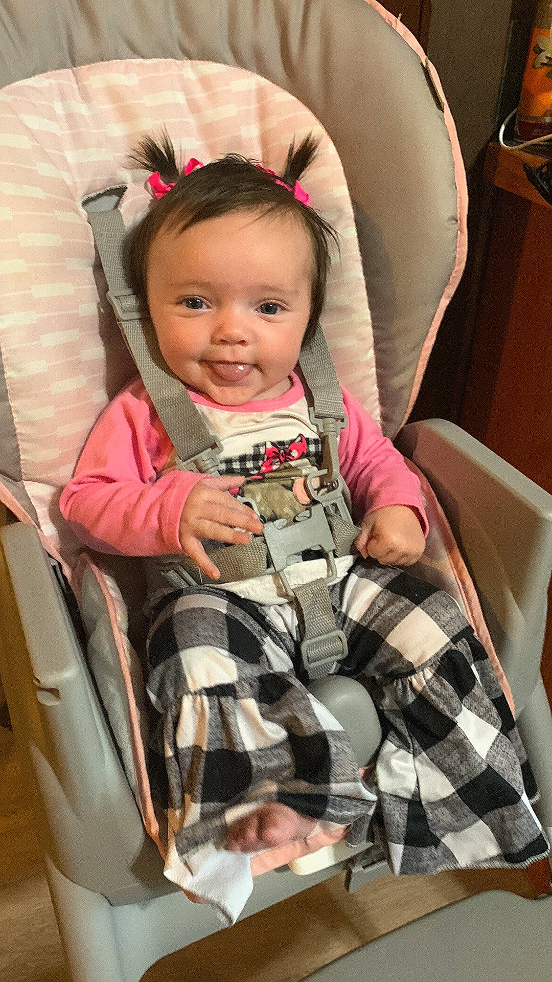 Aubree joined the competition — help win amazing prizes! baby, baby_carriage, baby_products, baby_safety, baby_toddler_clothing, car_seat, chair, cheek, child, comfort, eye, fun, happy, head, pattern, person, product, sitting, skin, smile