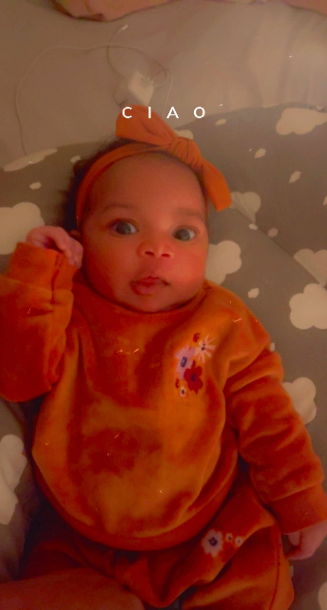 Kimora joined the competition — help win amazing prizes! baby, baby_products, baby_toddler_clothing, cheek, child, eye, face, happy, head, human_body, iris, lip, mouth, neck, nose, orange, peach, person, skin, sleeve