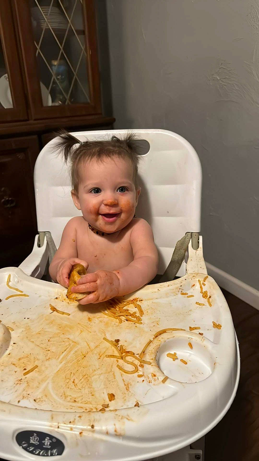 Wrenleigh is registered to the contest to win money with this photo: baby, baby_toddler_clothing, bathing, cheek, child, dishware, drinkware, flooring, fun, happy, joy, linens, person, picture_frame, plate, room, serveware, smile, tableware, toddler