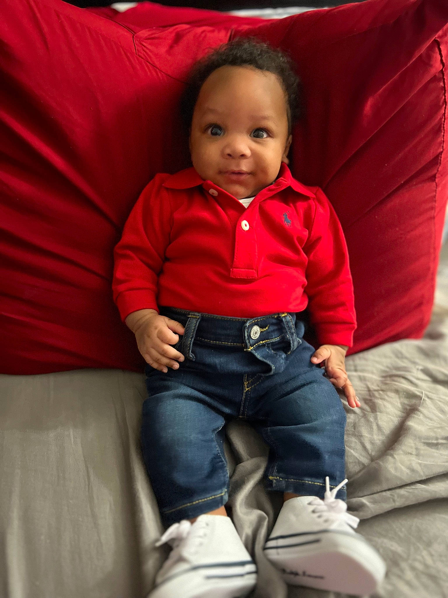 Kyng joined the competition — help win amazing prizes! baby_toddler_clothing, beauty, cheek, child, comfort, flash_photography, fun, happy, jeans, lip, people, person, pink, product, red, skin, sleeve, smile, textile, toddler