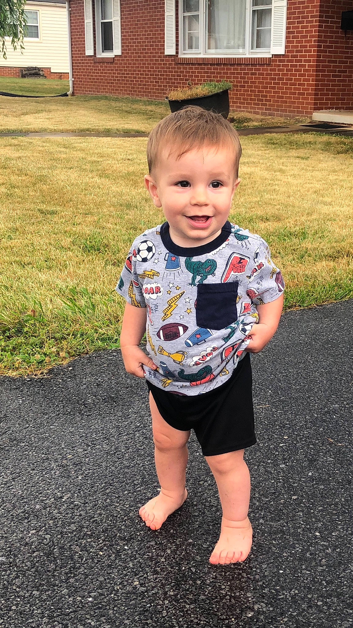 Jamison joined the competition — help win amazing prizes! ankle, baby, baby_toddler_clothing, backyard, barefoot, brick, brickwork, calf, child, ear, foot, grass, human, human_body, joy, lawn, person, play, sleeve, toddler
